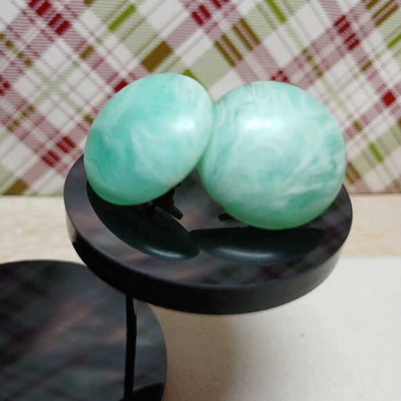 Set of 3 Pair Vintage Fashion Jewelry Plastic/Metal Turquoise/Green Costume #70W - Picture 8 of 15